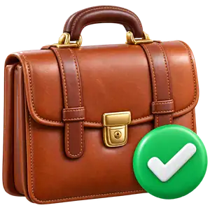 A professional profile document with a confirmation checkmark