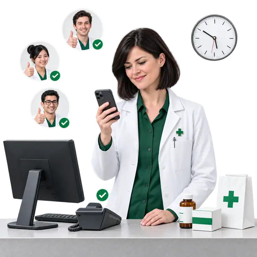 Pharmacist posting a shift from a phone to the team