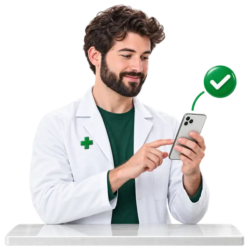 A pharmacist confirming last-minute coverage on a phone