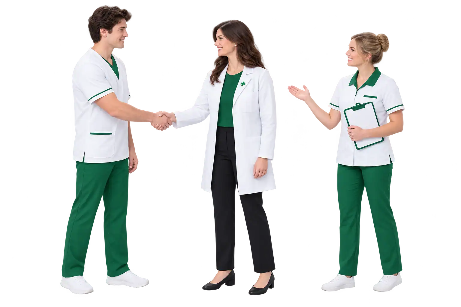 A pharmacist warmly welcomed and supported by two store-team colleagues