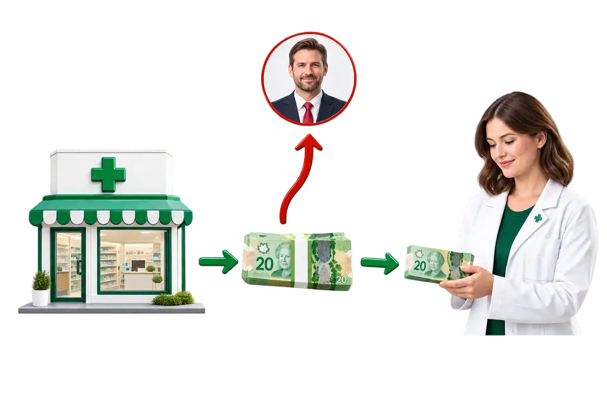 Part of the pharmacy budget goes to the agency; the rest goes to the pharmacist.