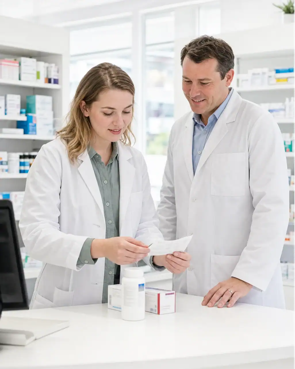 a candidate working a trial relief shift while the pharmacy team works alongside