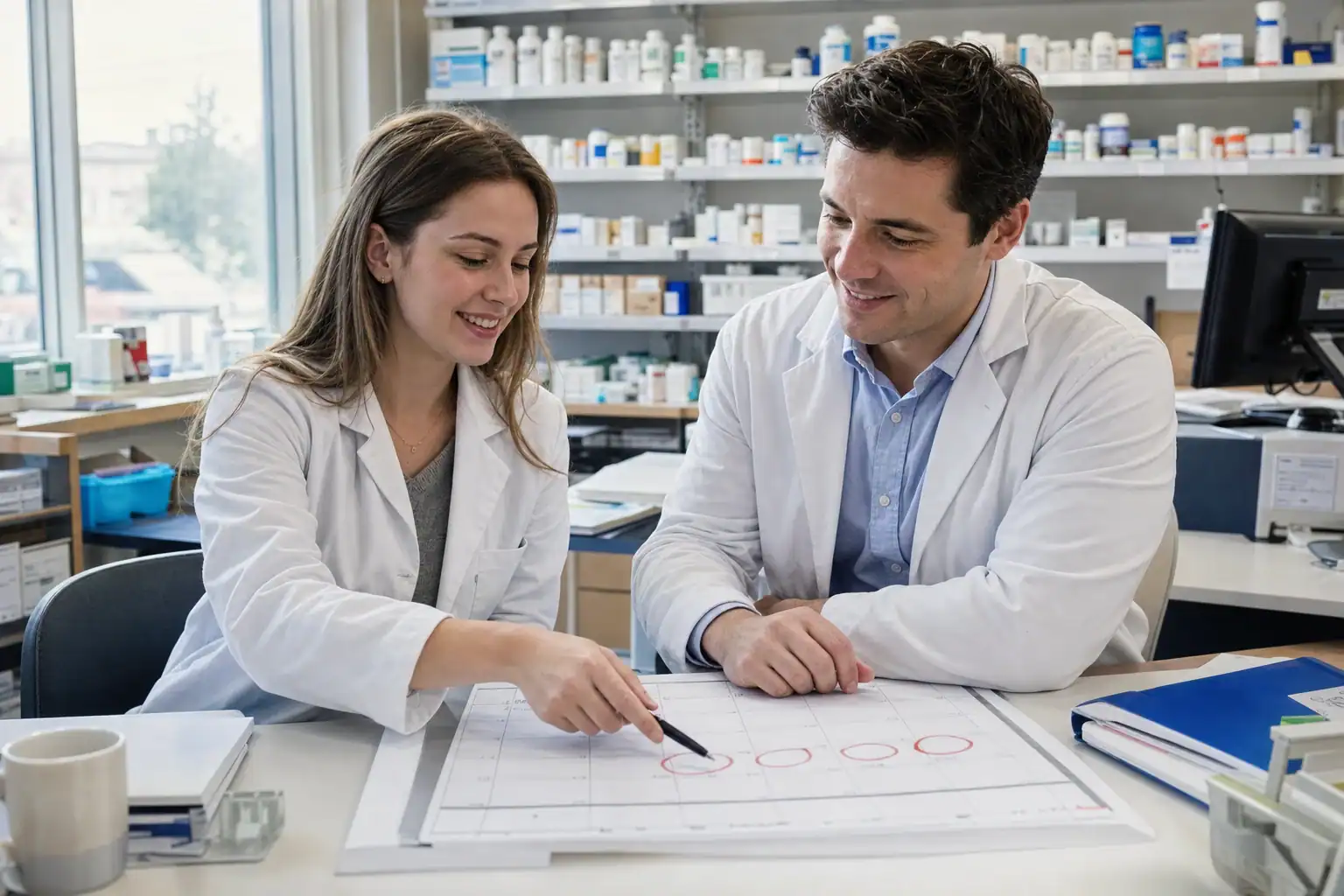 A relief pharmacist planning several days with a pharmacy owner