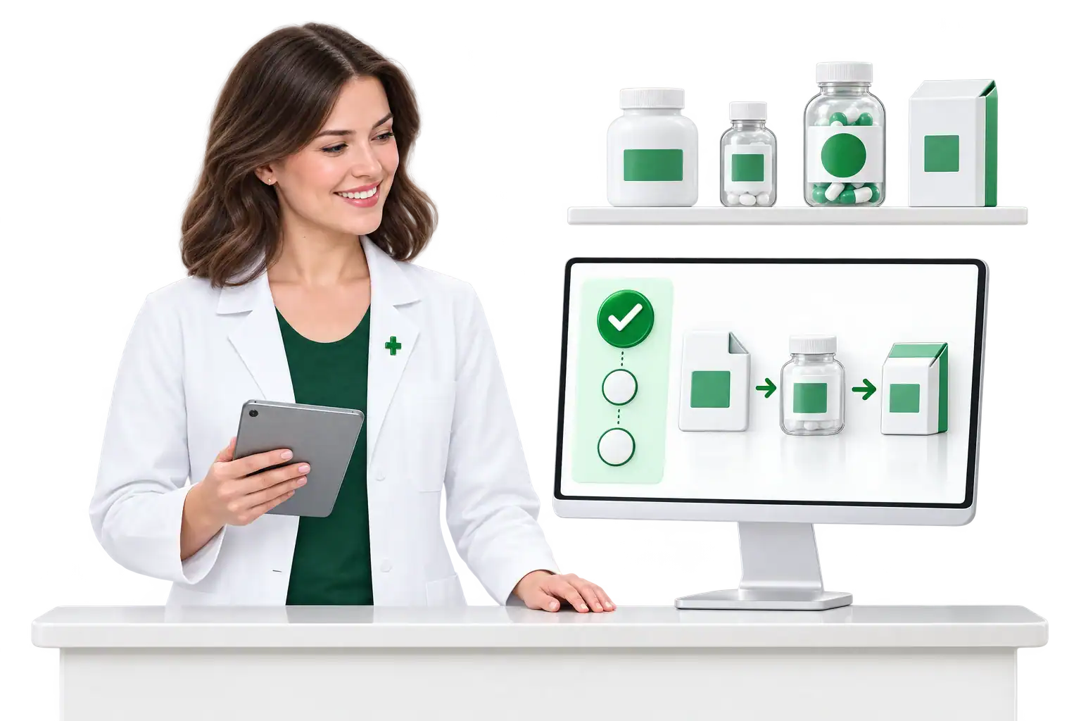 A relief pharmacist at the dispensary bench