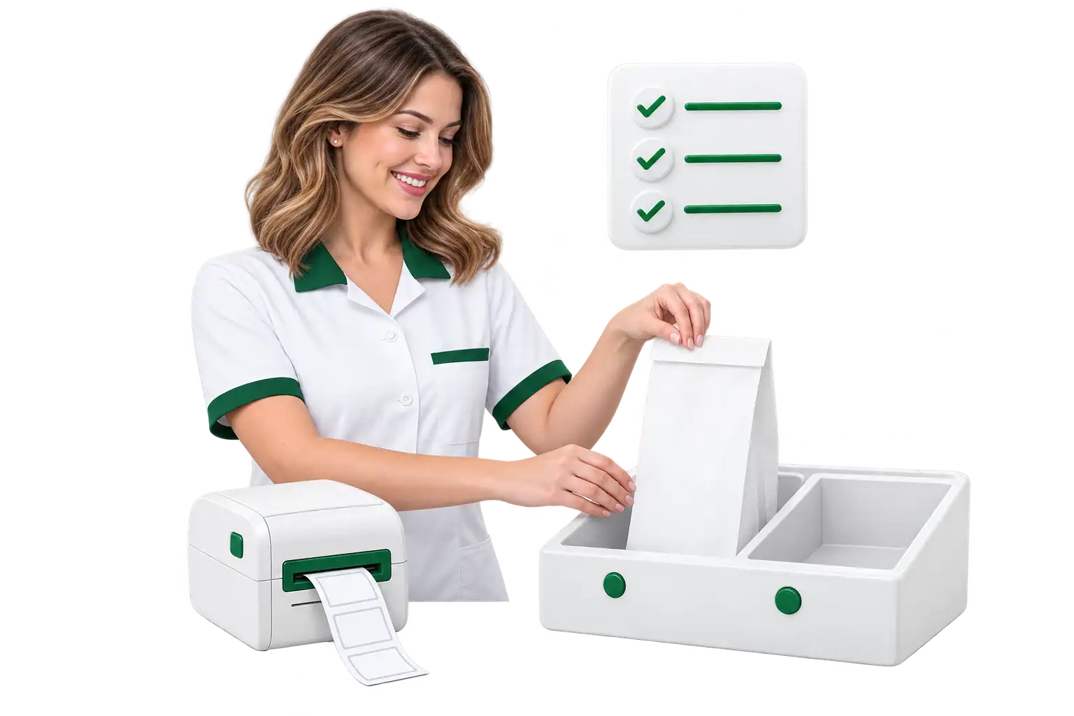 A pharmacy technician preparing prescriptions