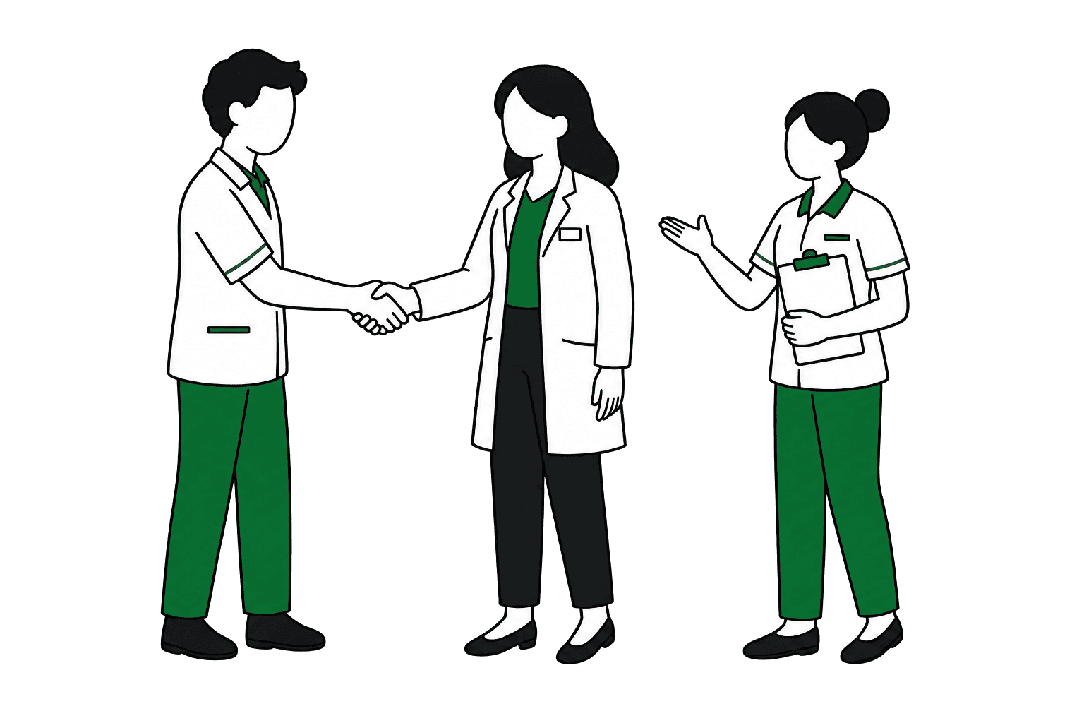 A pharmacist warmly welcomed and supported by two store-team colleagues